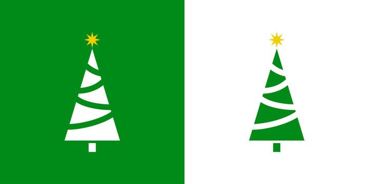 Logotipo con árbol abstracto triangulo con lineas curvas en verde y blanco