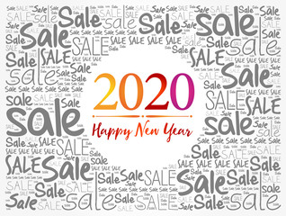 2020 Happy New Year. Christmas Sale word cloud background