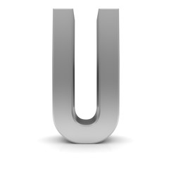 letter U silver text sign alphabet character 3d render font isolated on white