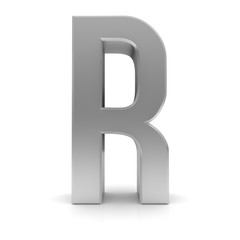 letter R silver text sign alphabet character 3d render font isolated on white
