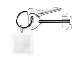 bundle of keys with blank keychain isolated
