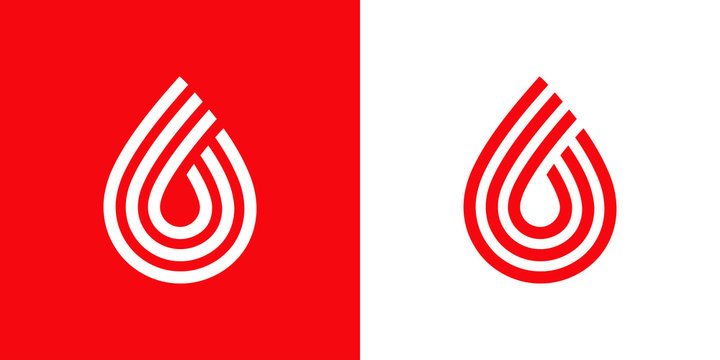 Logotipo con gota de sangre de lineas paralelas en rojo y blanco