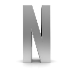 letter N silver text sign alphabet character 3d render font isolated on white