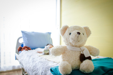 The big teddy bear in the patient's bed, the boy who was hospitalized It is very important to children.