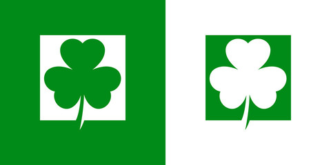 Logotipo con trebol 3 hojas en cuadrado en verde y blanco