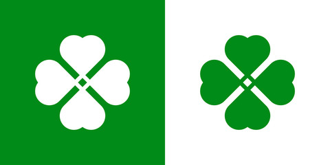 Logotipo con trebol con 4 hojas entrelazado en verde y blanco - obrazy, fototapety, plakaty
