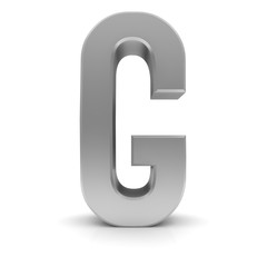 letter g silver text sign alphabet character 3d render font isolated on white