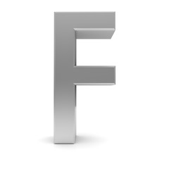 letter F silver text sign alphabet character 3d render font isolated on white