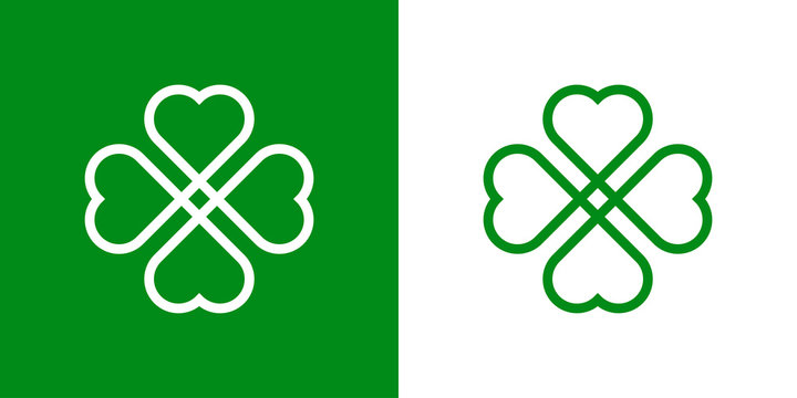 Logotipo con trebol lineal de 4 hojas enlazado en verde y blanco