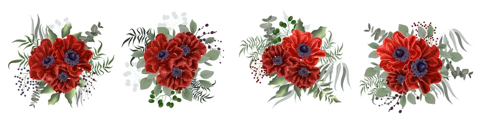 Poster Im Rahmen red anemones  on white background © Alena