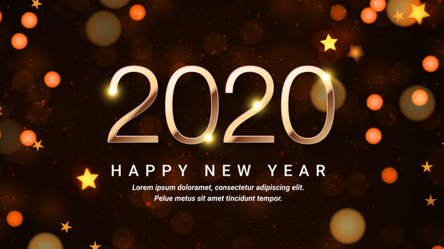 Gold Happy new year 2020 and lens flare background