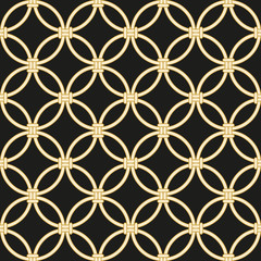 Abstract print. Gold chains on a black background. Vector seamless pattern.