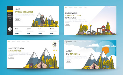 Set of web page design templates with nature landscape geometric style illustration. Modern vector illustration concepts for website and mobile website development.