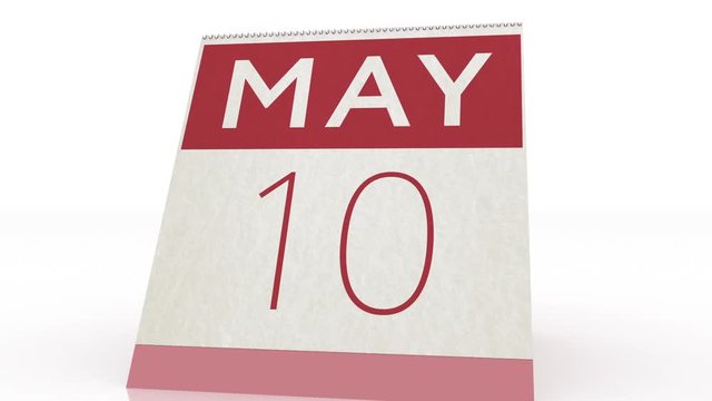 May 10 date. calendar change to May 10 animation