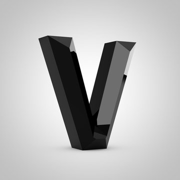 Black glossy chiseled letter V uppercase