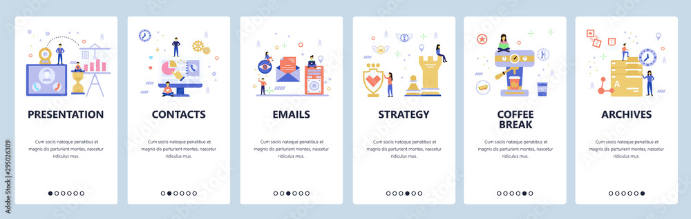 Wall mural website and mobile app onboarding screens vector template