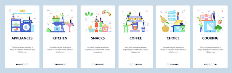 Kitchen website and mobile app onboarding screens vector template