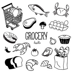 Hand drawing styles with grocery item. Doodle Grocery.
