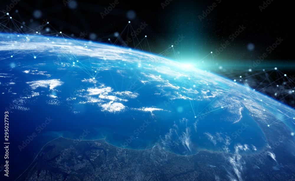 Leinwandbilder Global datas exchanges and connections system over the globe 3D rendering elements of this image furnished by NASA