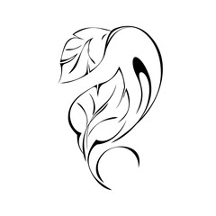 stylized twig with leaves and curls in black lines on a white background