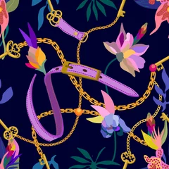 Papier peint Élément floral et bijoux Modèle vectorielle continue avec des motifs tropicaux.