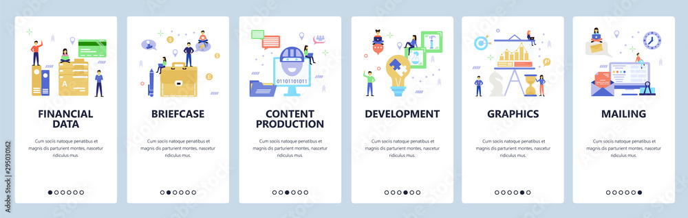 Wall mural website and mobile app onboarding screens vector template
