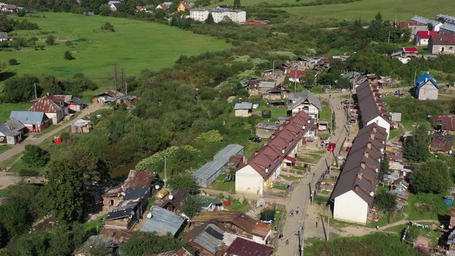 Aerial view of gypsy settlement in Zborov village in Slovakia