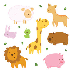 Vector illustration animal doodle with pastel color.. Seamless pattern