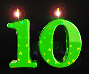 Tenth birthday celebration candle shows a happy event - 3d illustration