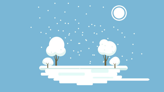  Cartoon simple winter landscape. Christmas Landscape background.