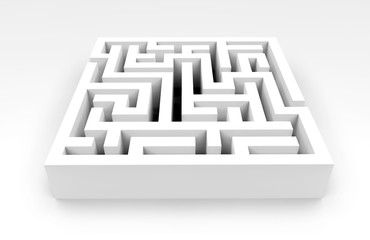 3d white maze on a white isolated background. Stock image.