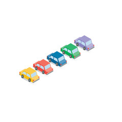vector isometric 5 color cars on white background.