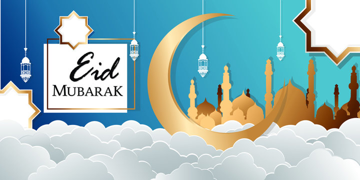 ramadan mubarak greeting card with mosque and cloud