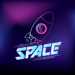 Vector illustration space in neon styles. Neon Galaxy banner.