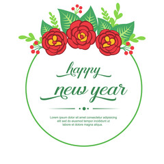 Obraz premium Pattern wallpaper of card happy new year, with art of red rose flower frame. Vector