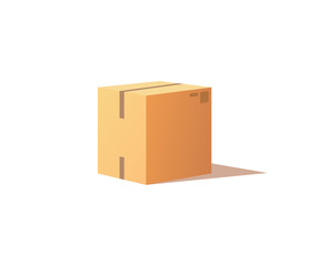 Carton package box with adhesive tape isolated icon vector. Square container made of cardboard for product and items transportation and safe storage