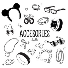 Hand drawing styles accesories. Accesories doodle.