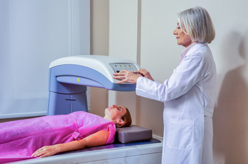 Woman undergoing medical scan at hospital