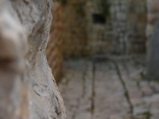 Narrow cobbled ancient streets in traditional town Deir el Qamar, Lebanon