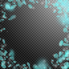 Turquoise flower petals falling down. Exotic roman