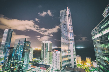 Fototapeta na wymiar Beautiful buildings of Miami at night, FL