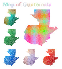 Hand-drawn map of Guatemala. Colorful country shape. Sketchy Guatemala maps collection. Vector illustration.