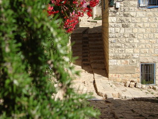 Narrow cobbled ancient streets in traditional town Deir el Qamar, Lebanon