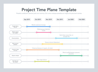 Business project time plan template with project tasks in time intervals. Easy to use for your website or presentation.