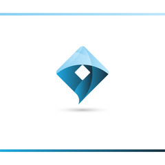 Modern abstract blue vector logo design template. Diamond or mountains. 3D effect.