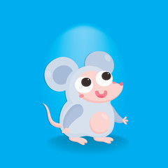 Character design cute rat standing on blue background.
