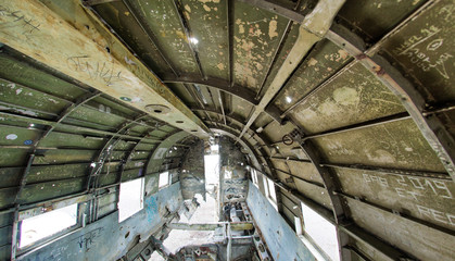 Abandoned wreck interior of a US military plane on Solheimasandur beach near Vik, Iceland