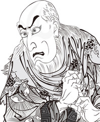 浮世絵　歌舞伎役者　その63　白黒	