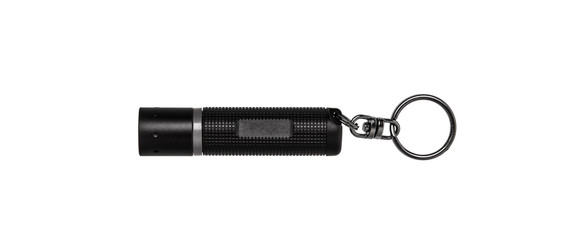 modern black metal flashlight isolated on white