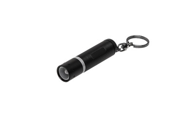 modern black metal flashlight isolated on white